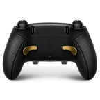 Back view of custom DualSense Edge controller with gold rear paddles